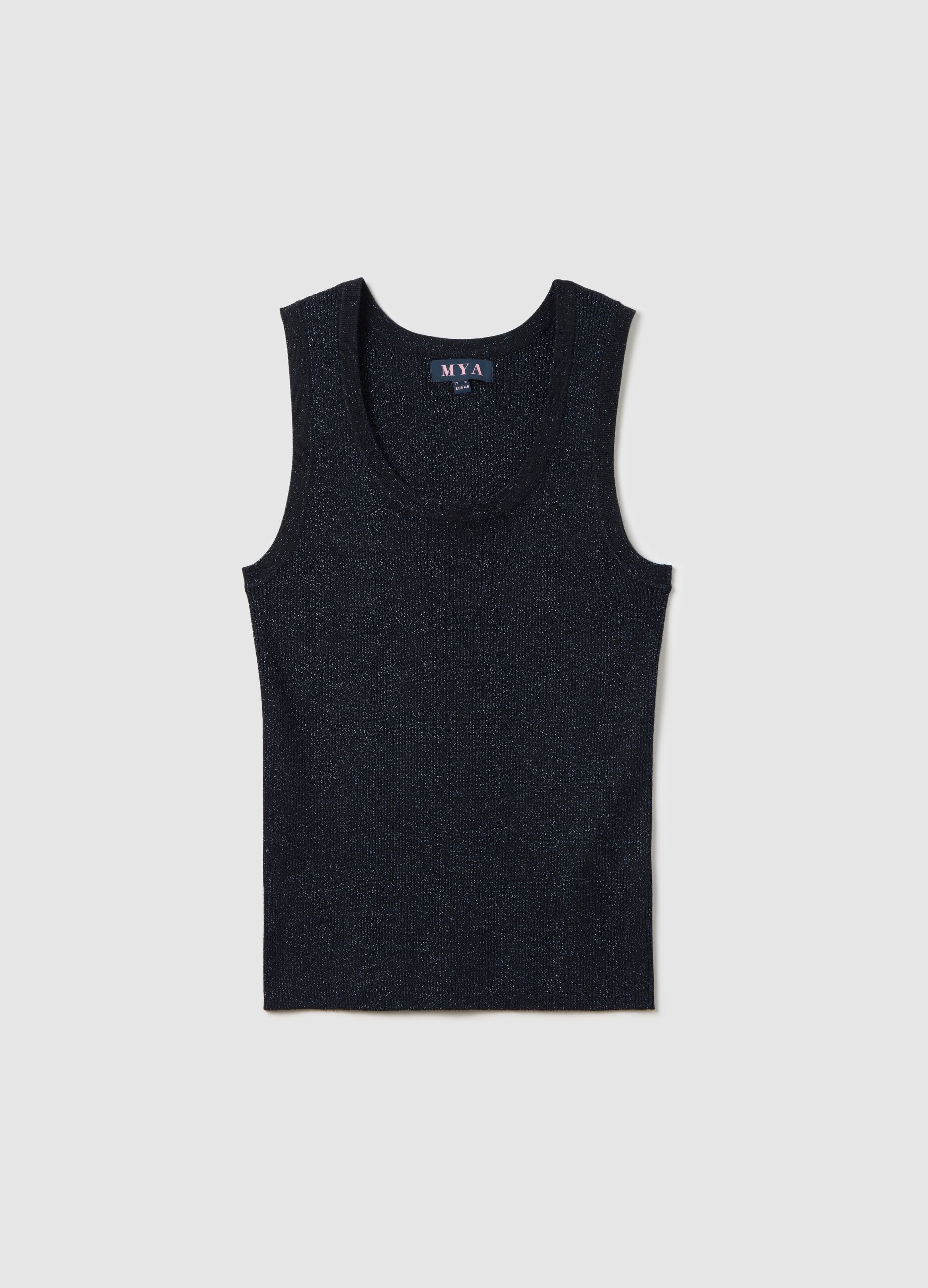 Curvy black vest top in lurex
