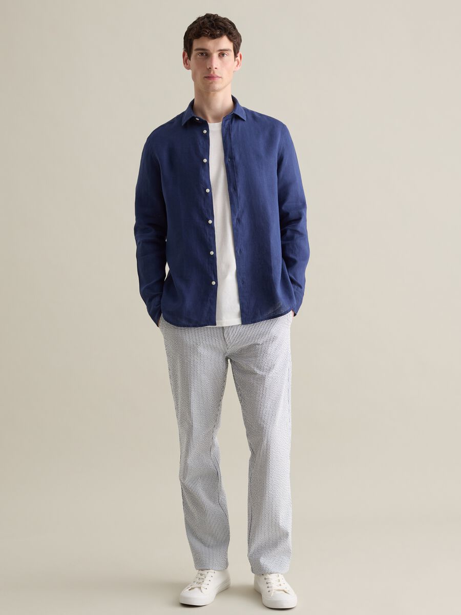 Piombo Long Sleeve Blue Linen Shirt_1