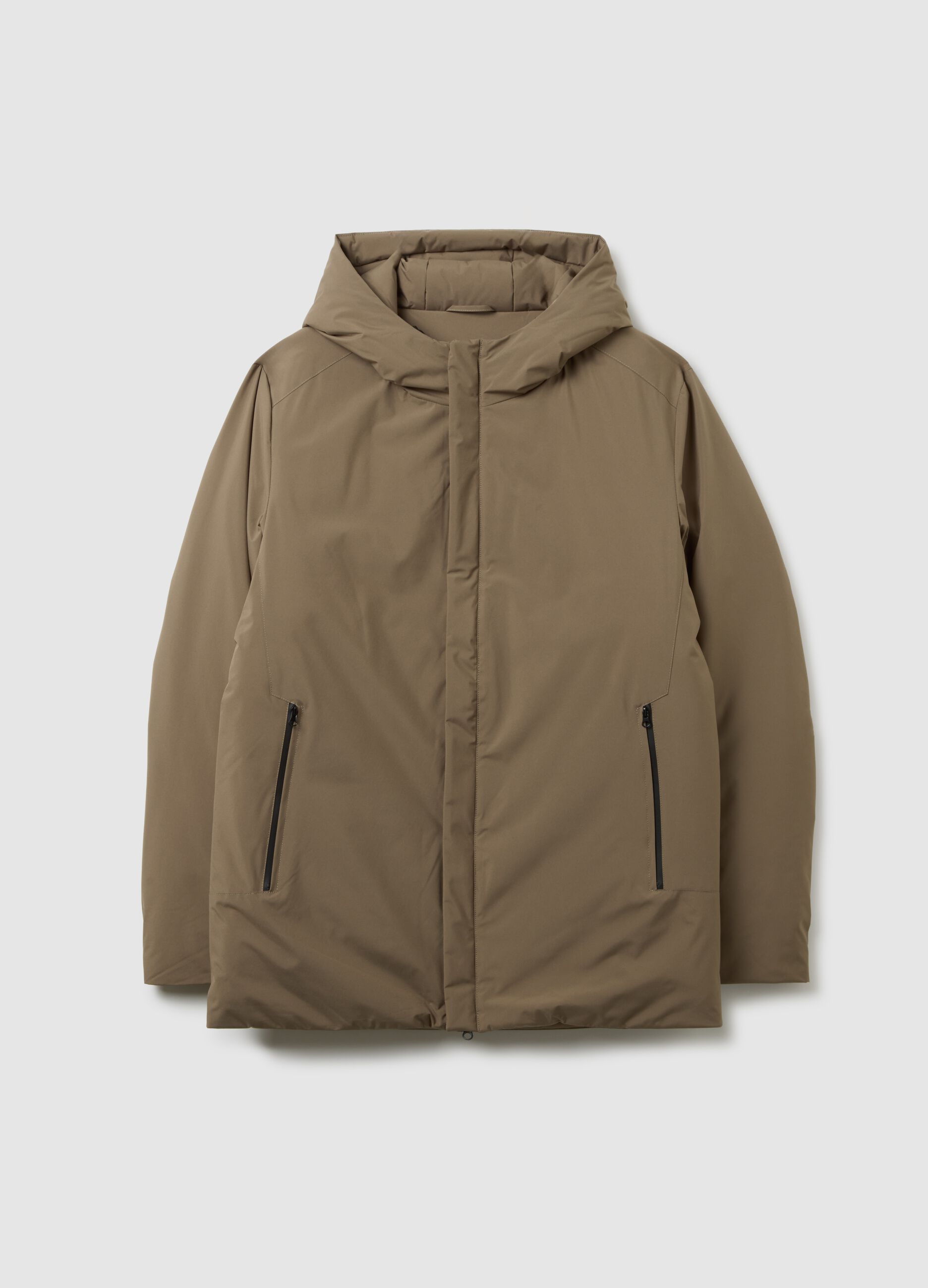 Brown regular fit parka with zip closure