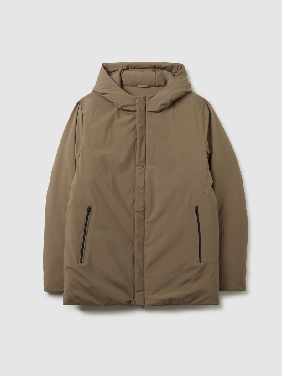 Brown regular fit parka with zip closure_0