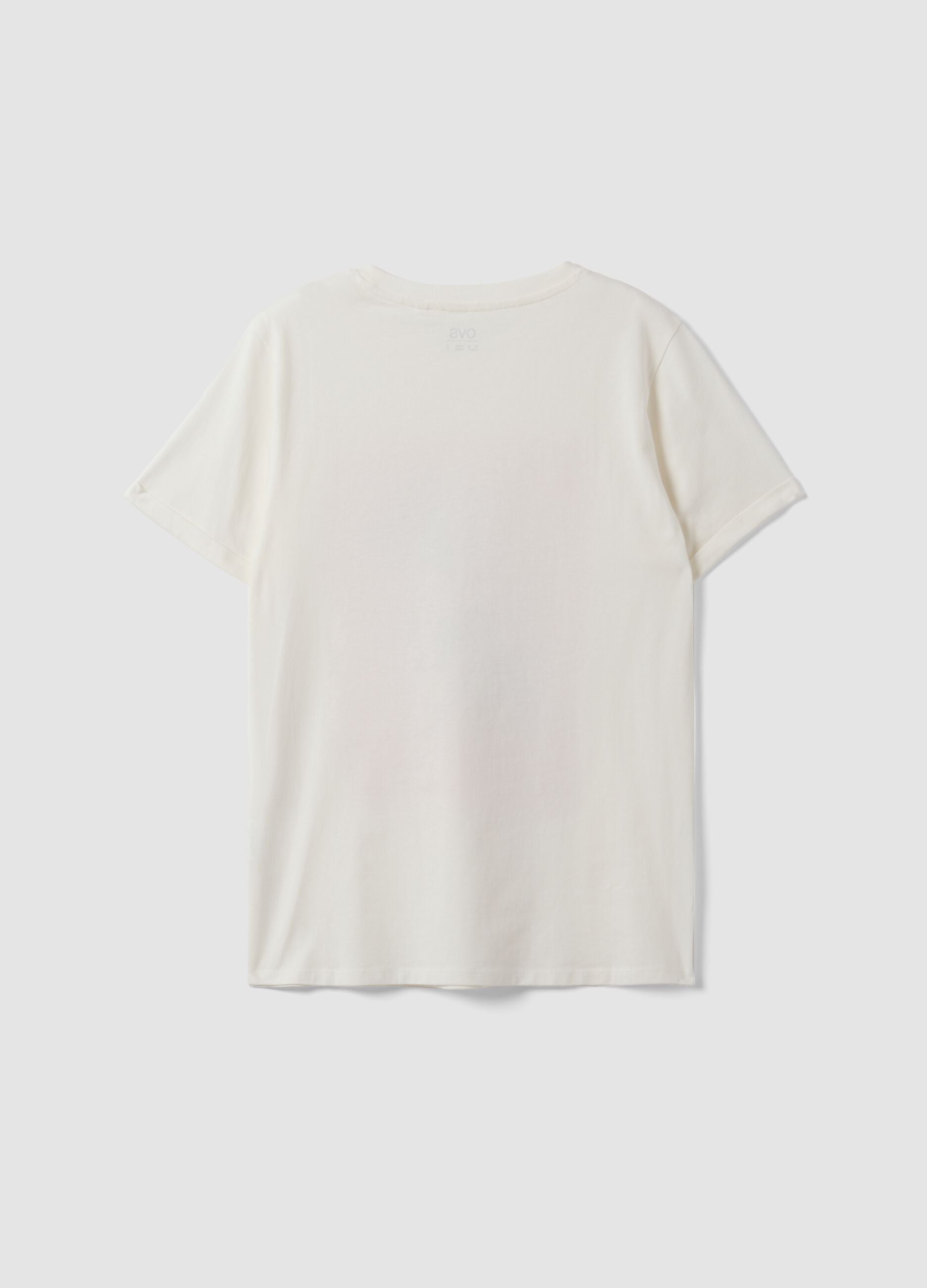 T-shirt bianca in puro cotone con girocollo e stampa floreale regular fit