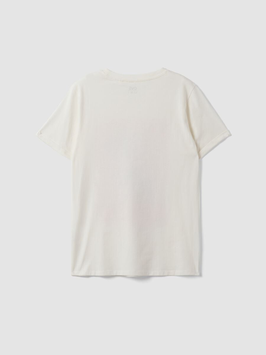 White pure cotton crew-neck T-shirt with floral print, regular fit_6