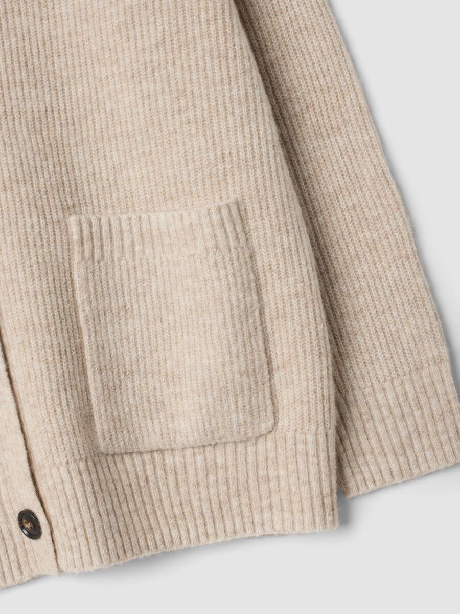Beige stretch cardigan with deep V-neck_1