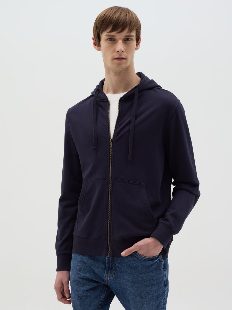Full-zip sweatshirt in cotton with hood_0