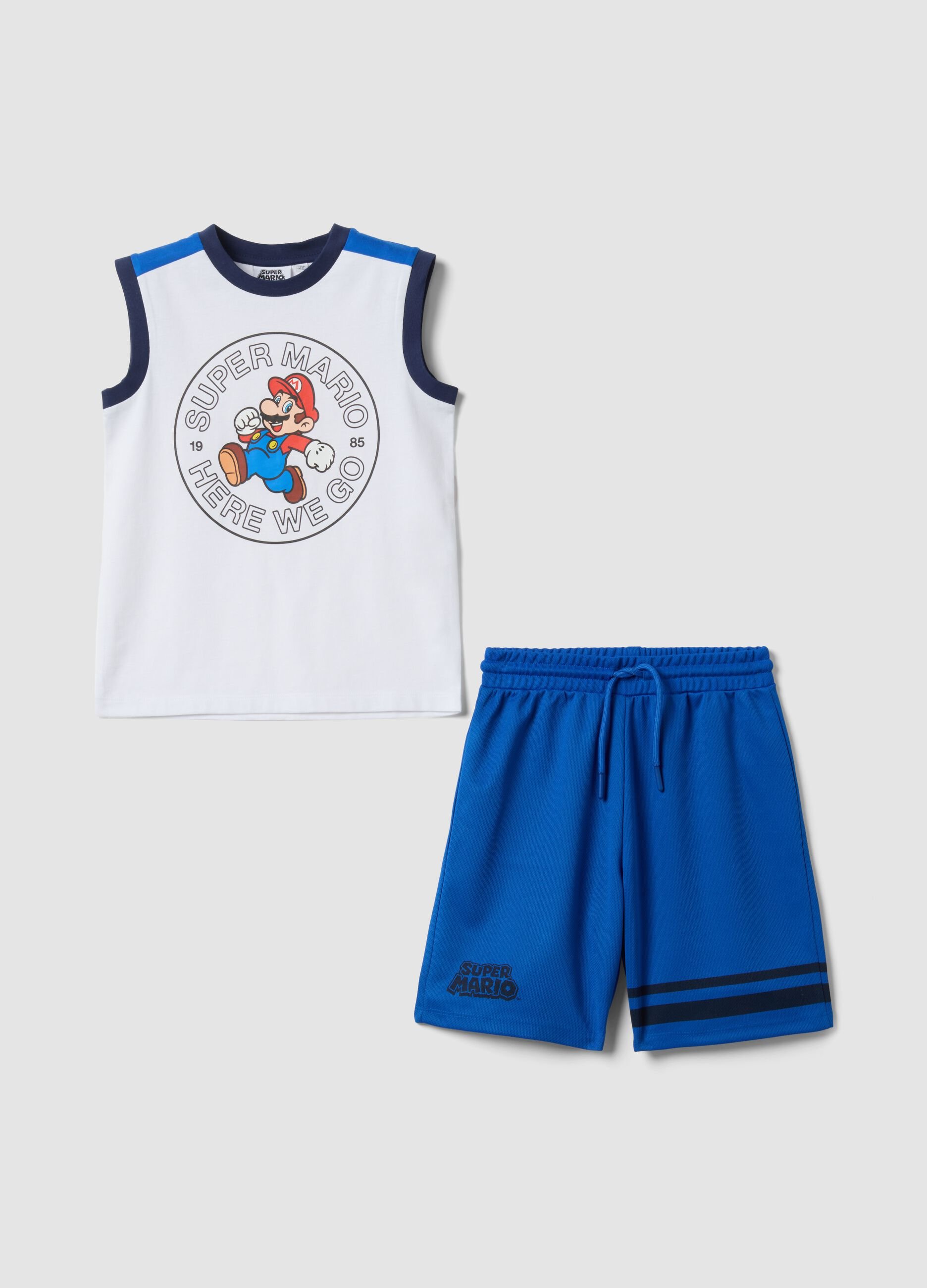 Blue and White Pure Cotton Set with Top and Shorts