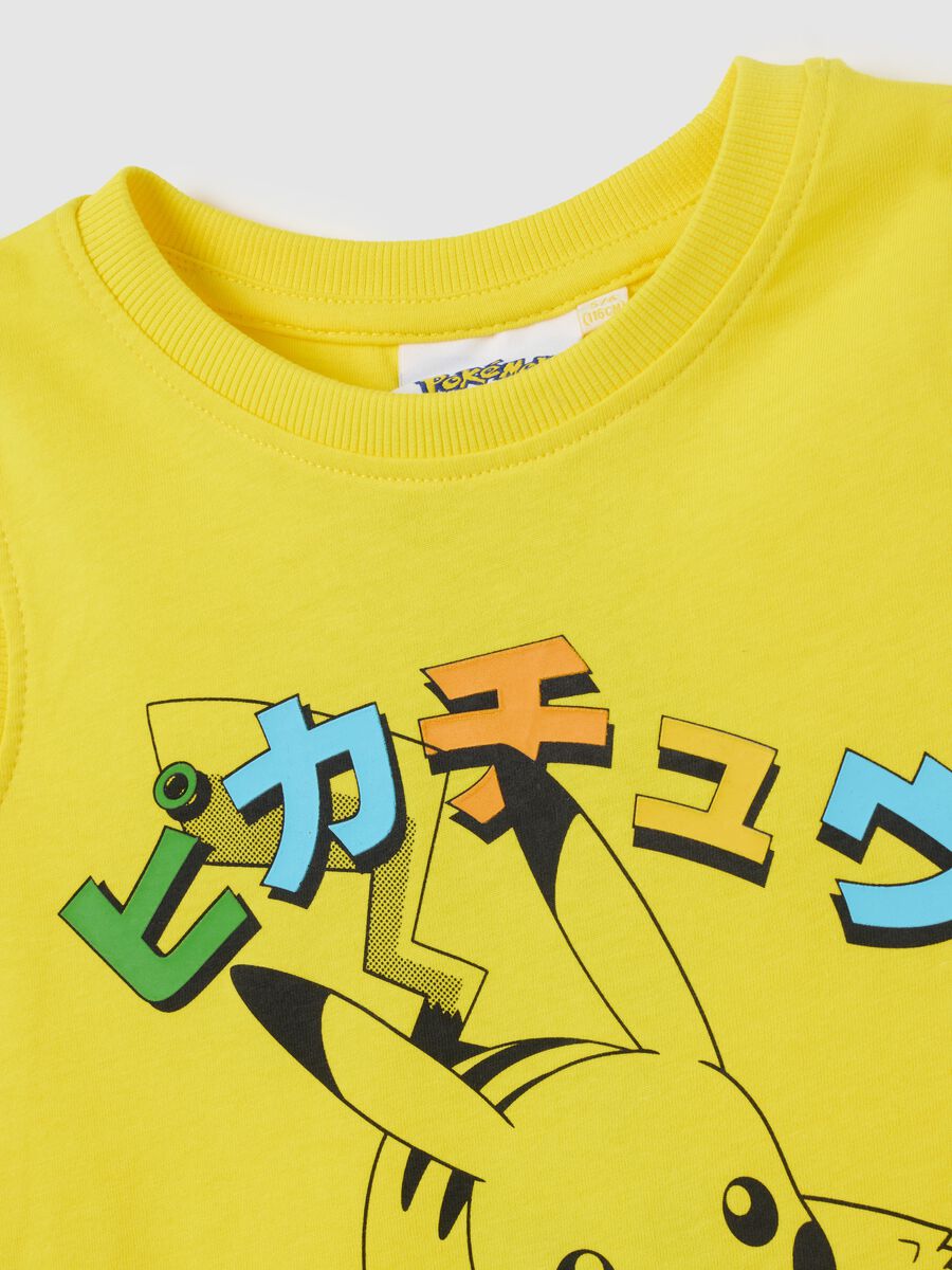 Yellow pure cotton kid's tank top with Pikachu_3
