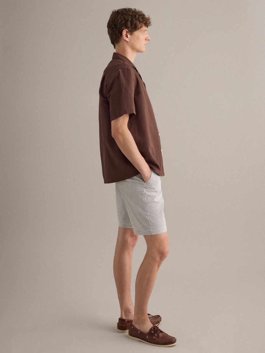 Brown linen-blend bowling-collar shirt_1