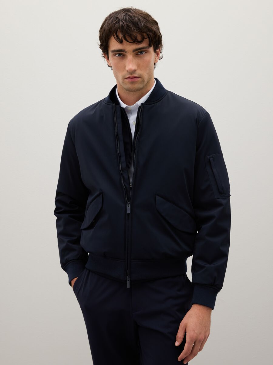 Bomber in tessuto elasticizzato blu regular fit_0