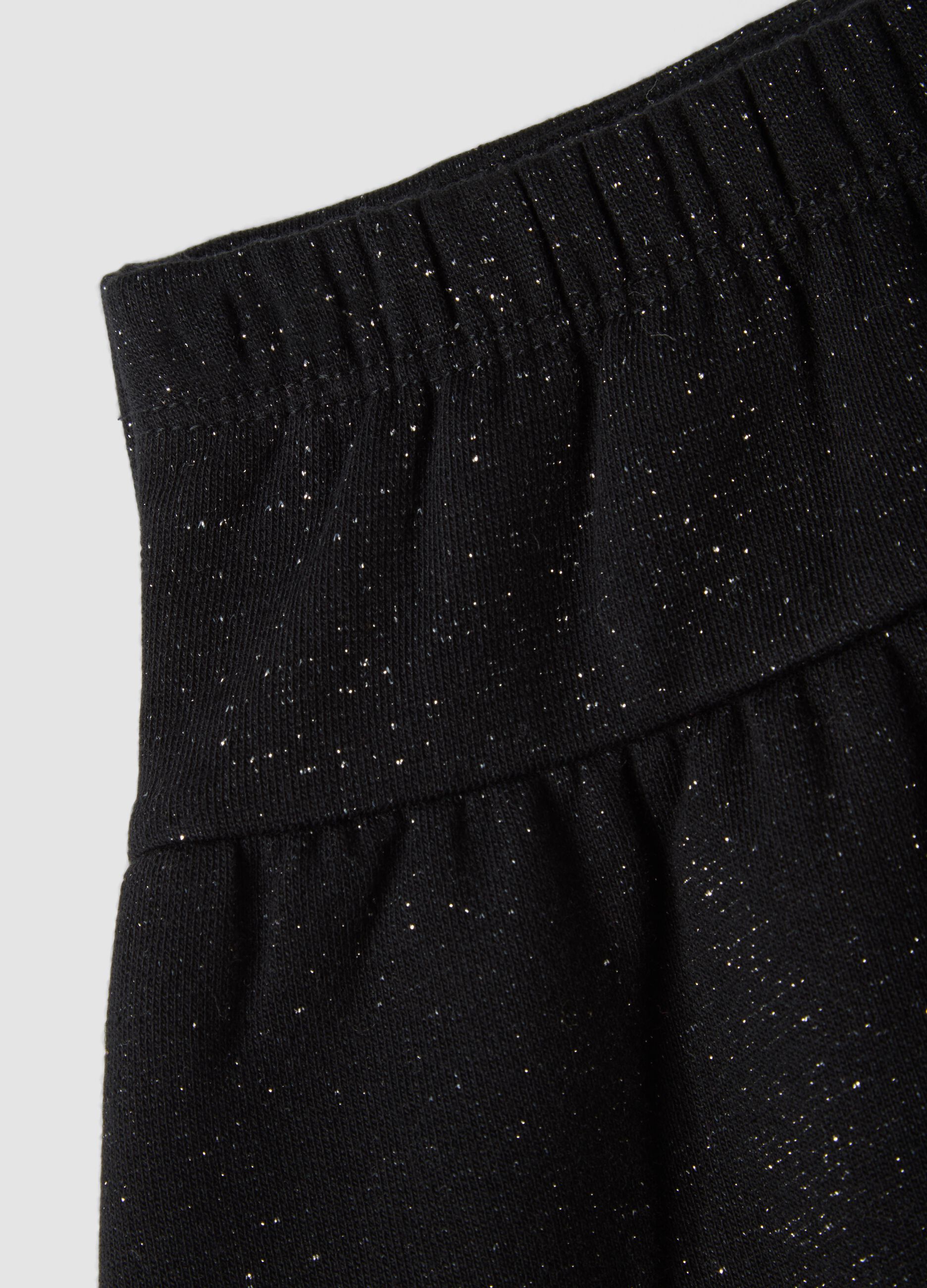 Black cotton-blend skirt with glitter and bow for baby girl