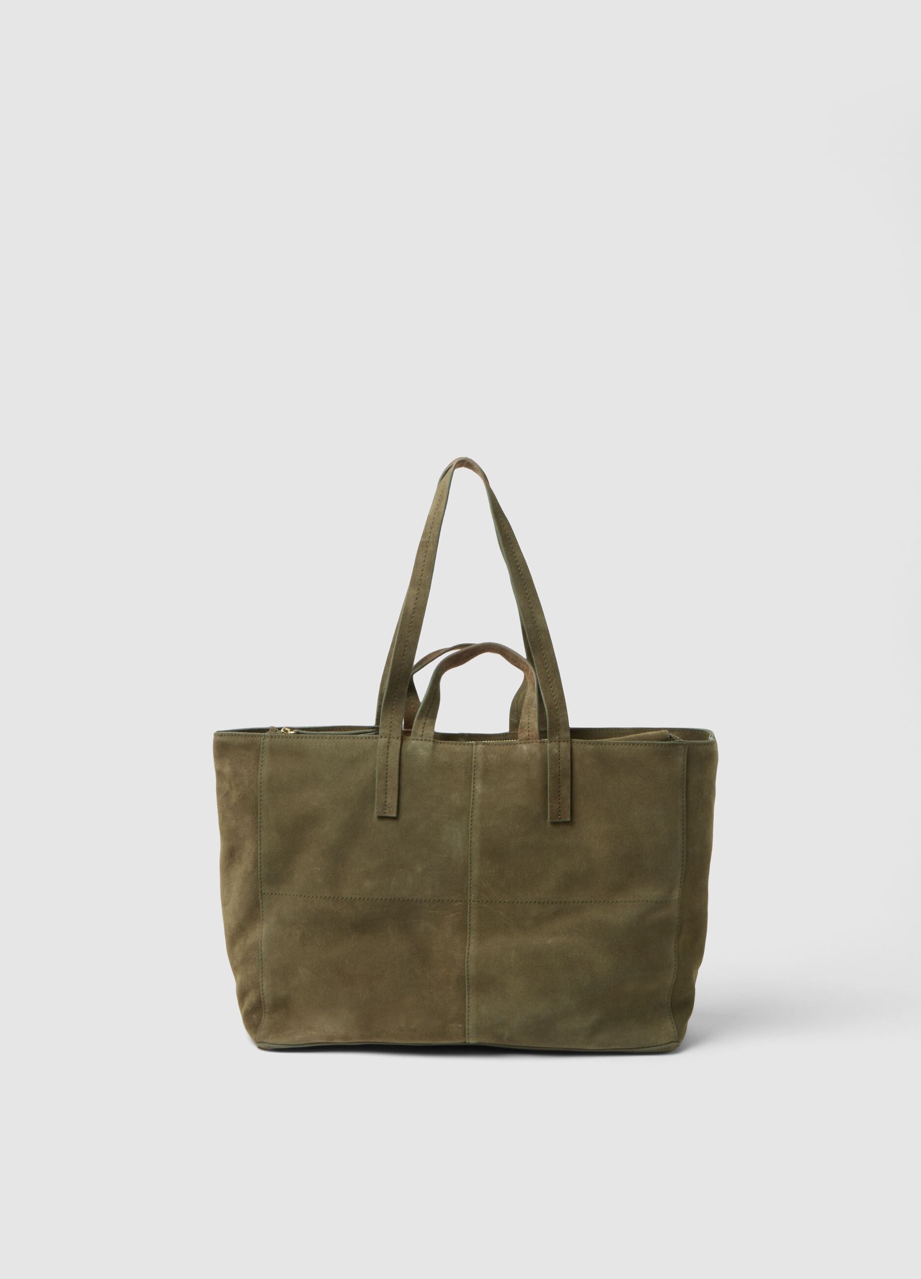 Shopper in vera pelle verde con chiusura a zip