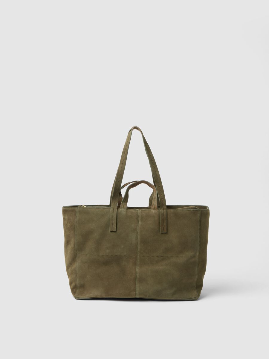 Shopper in vera pelle verde con chiusura a zip_0