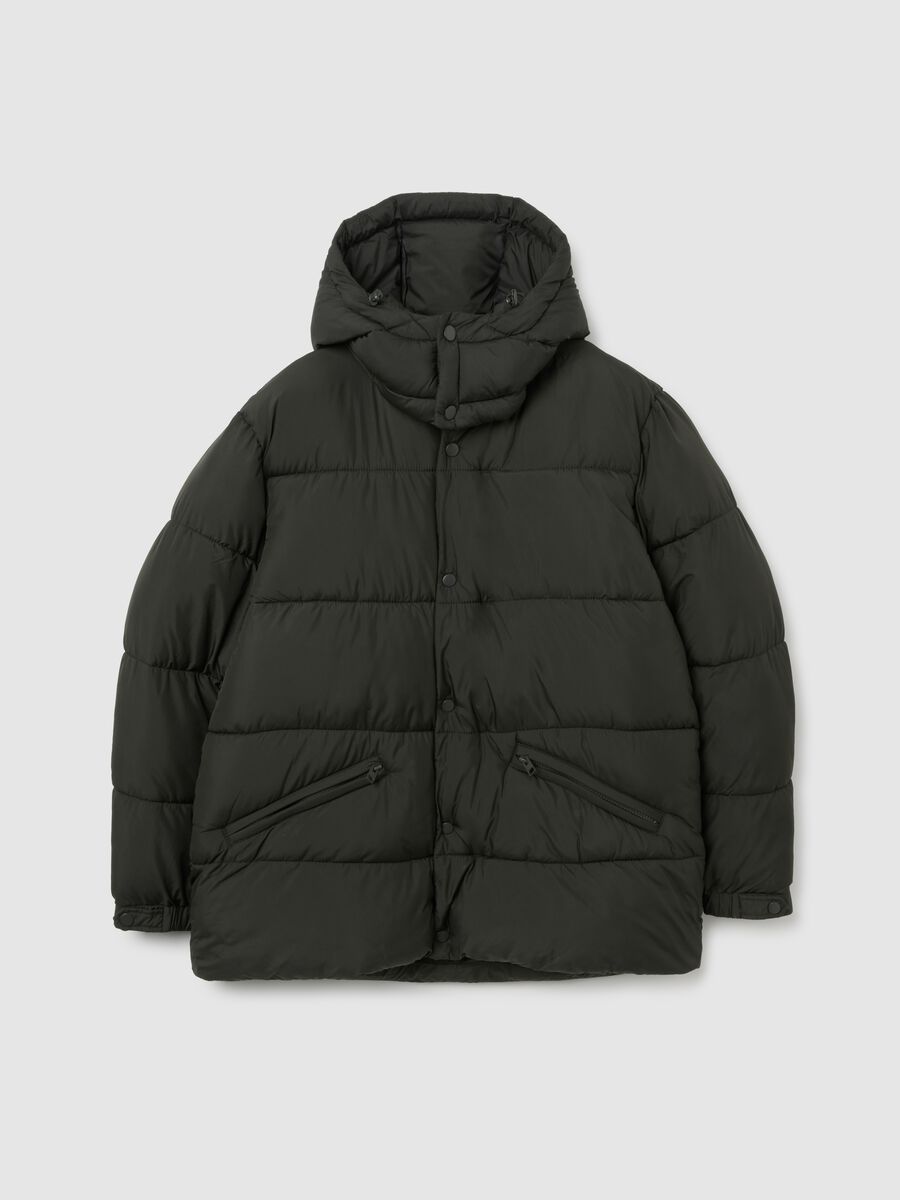 Giubbotto imbottito verde regular fit con zip e bottoni_0