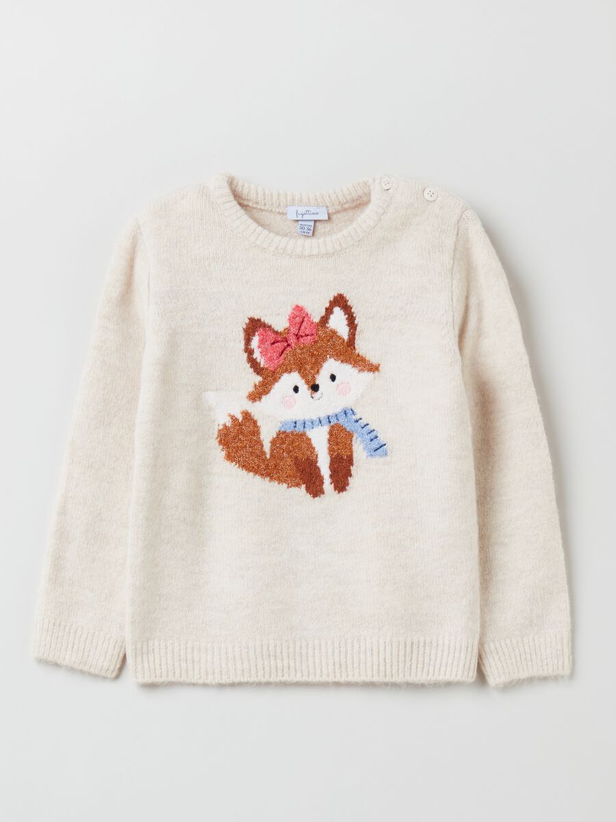 Pullover con ricamo volpe jacquard_0