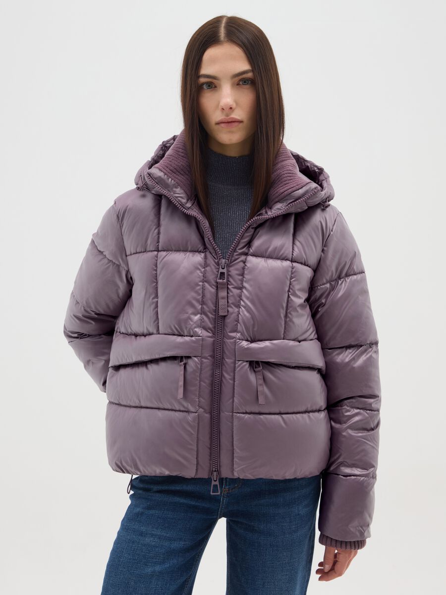 Piumino The Iconic Puffer viola malva con cappuccio_0