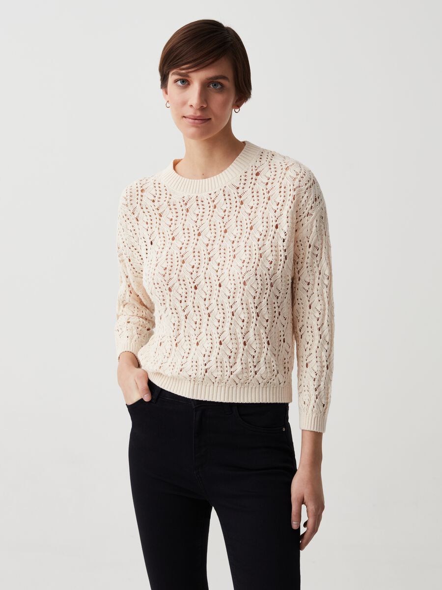Crochet pullover with openwork design_1