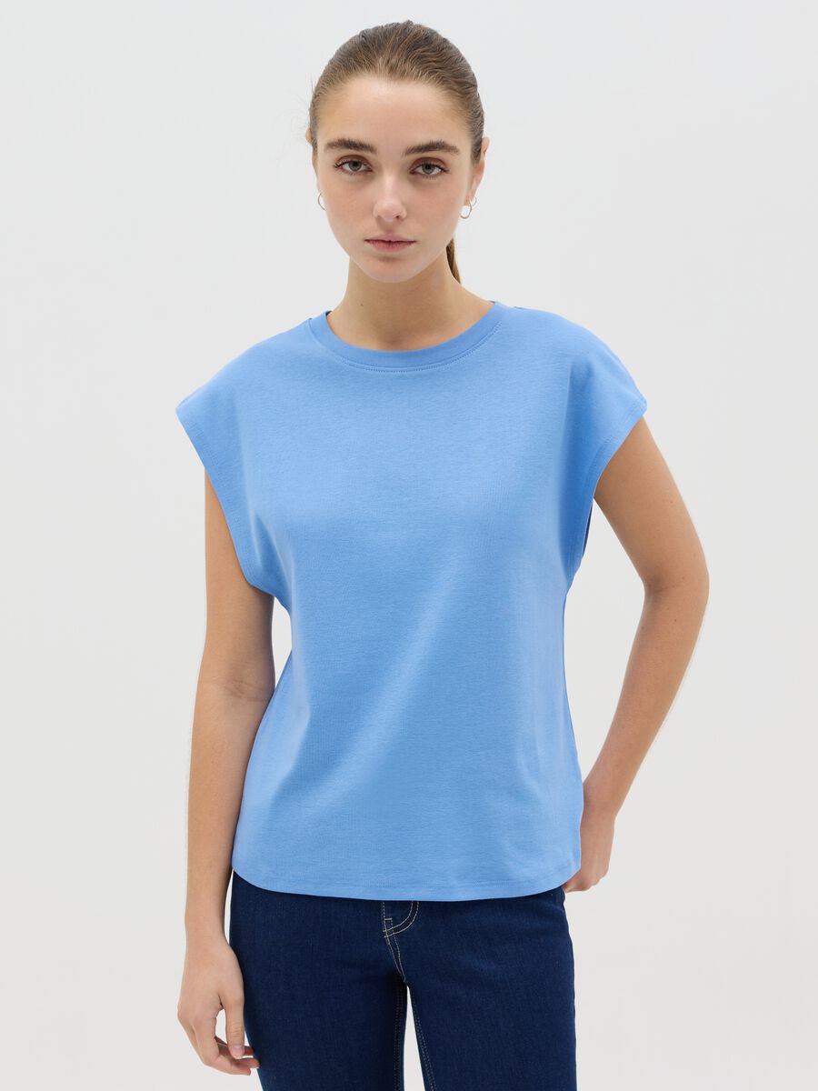 Light blue sleeveless T-shirt in cotton_0
