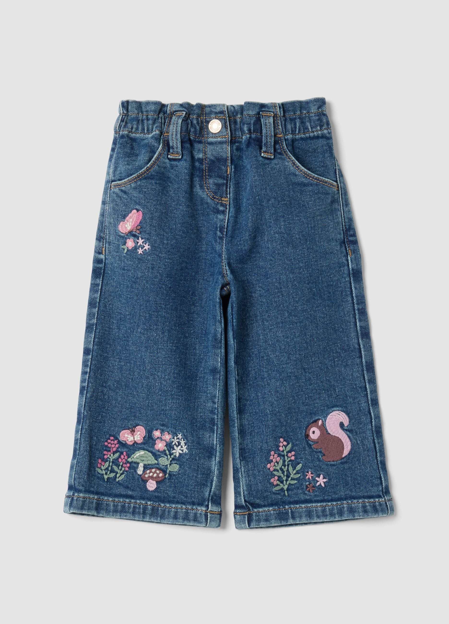 Blue wide-leg jeans in stretch cotton