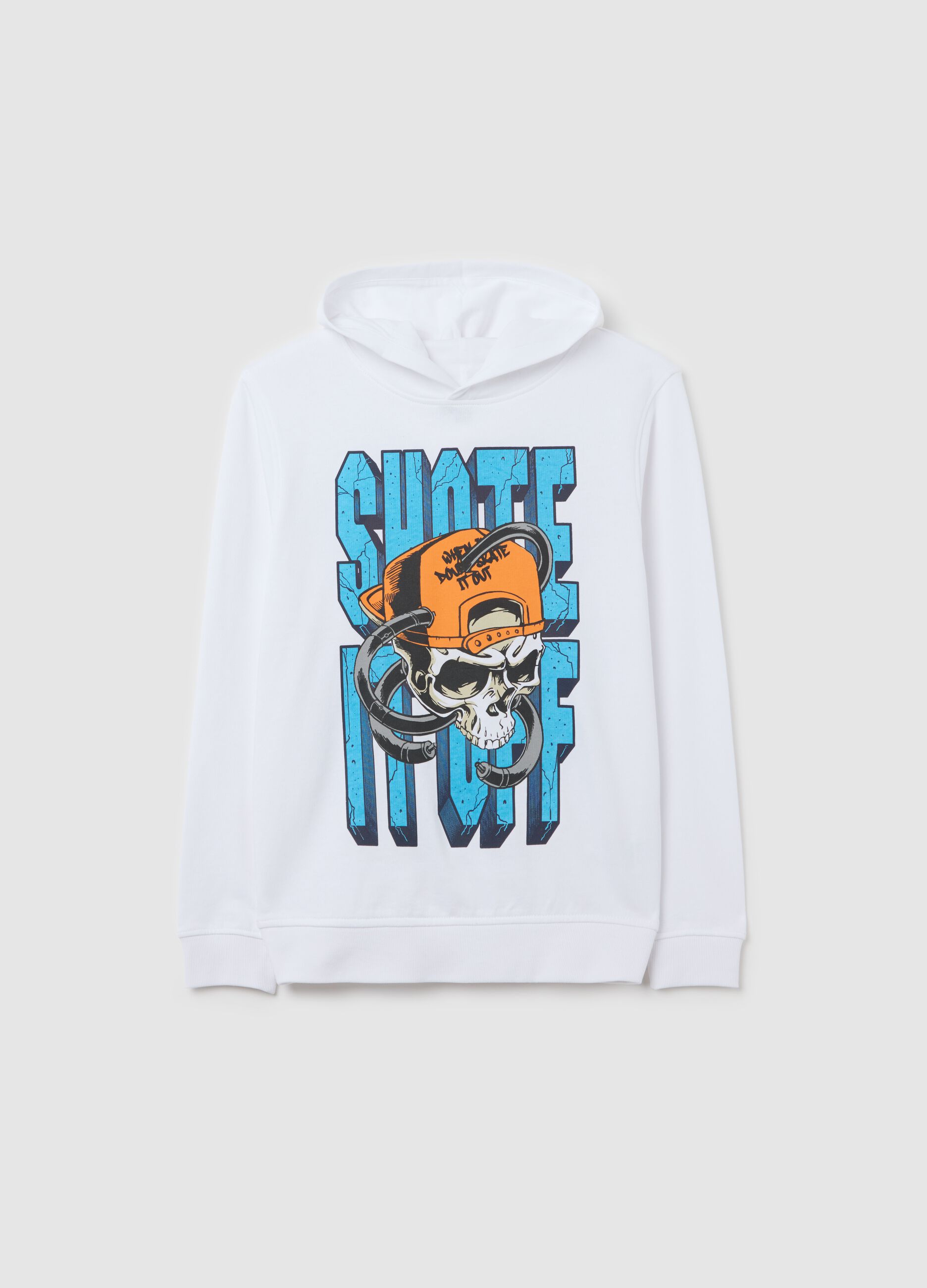 French terry sweatshirt with "Skate it OFF" and hood