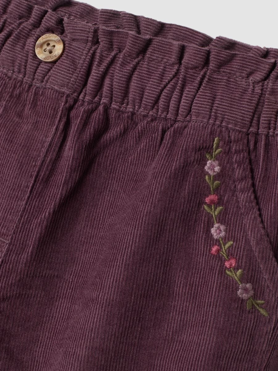 Purple pure cotton trousers with floral embroidery_2