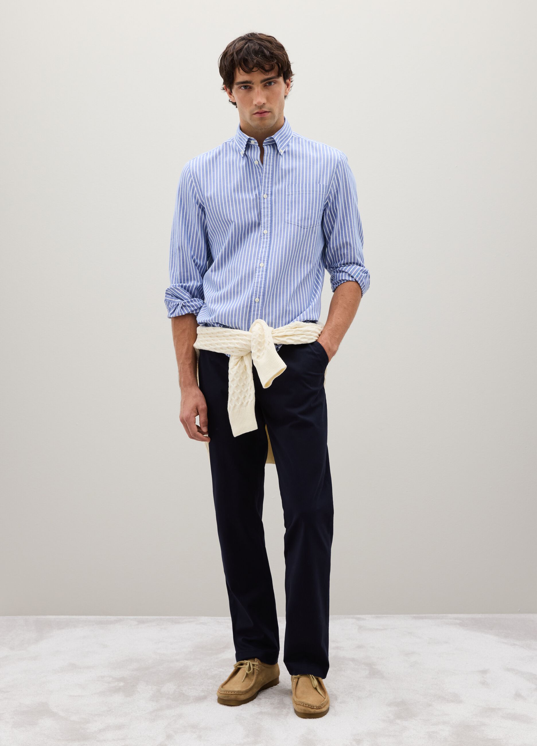 Blue stretch cotton regular fit trousers