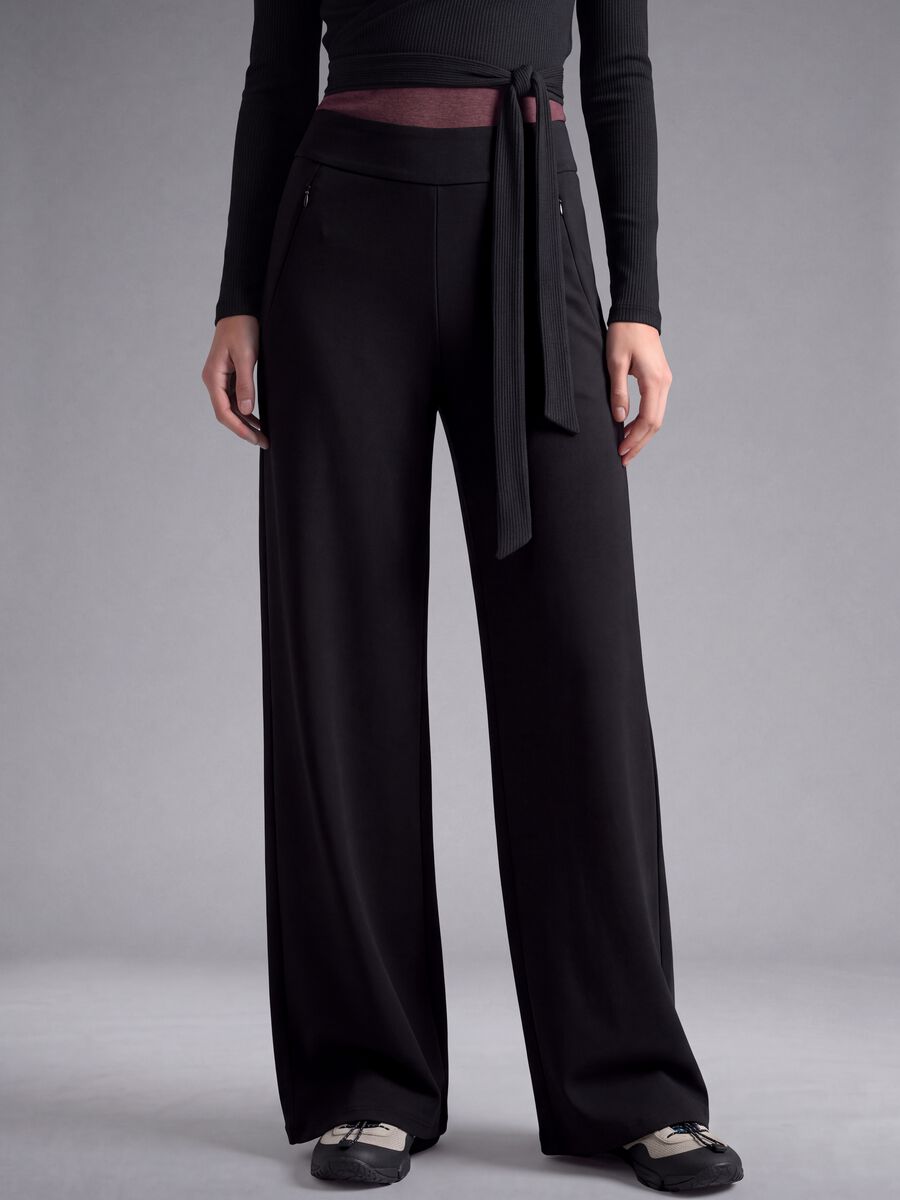 Pantaloni neri wide leg in tessuto elasticizzato ALTAVIA STUDIO_1