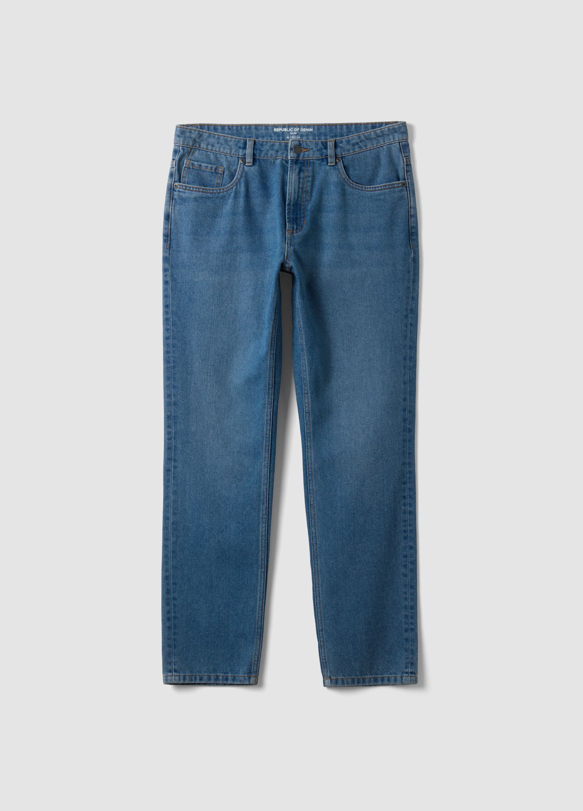 Light blue slim-fit cotton and viscose blend jeans