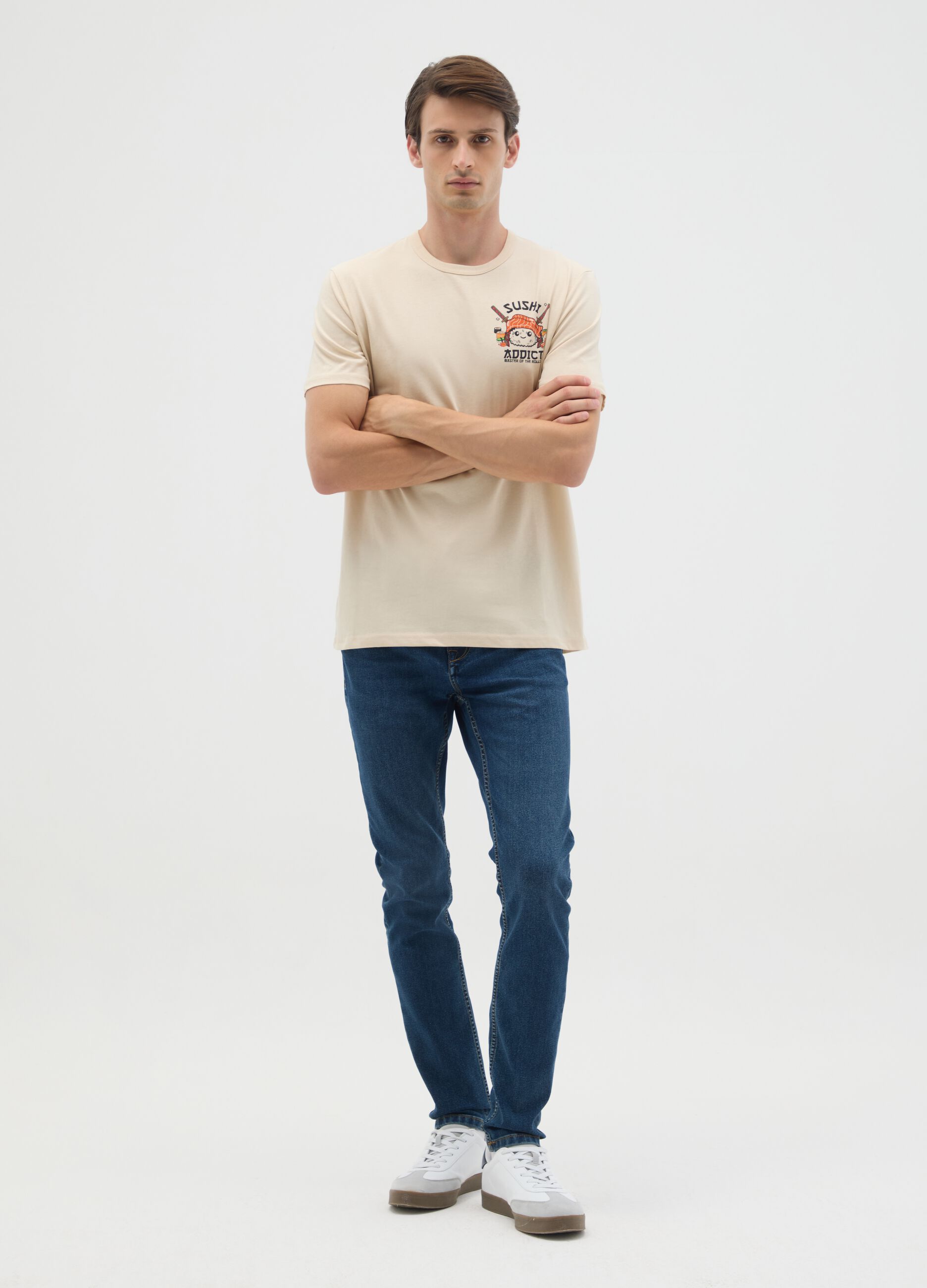 Beige regular fit pure cotton t-shirt