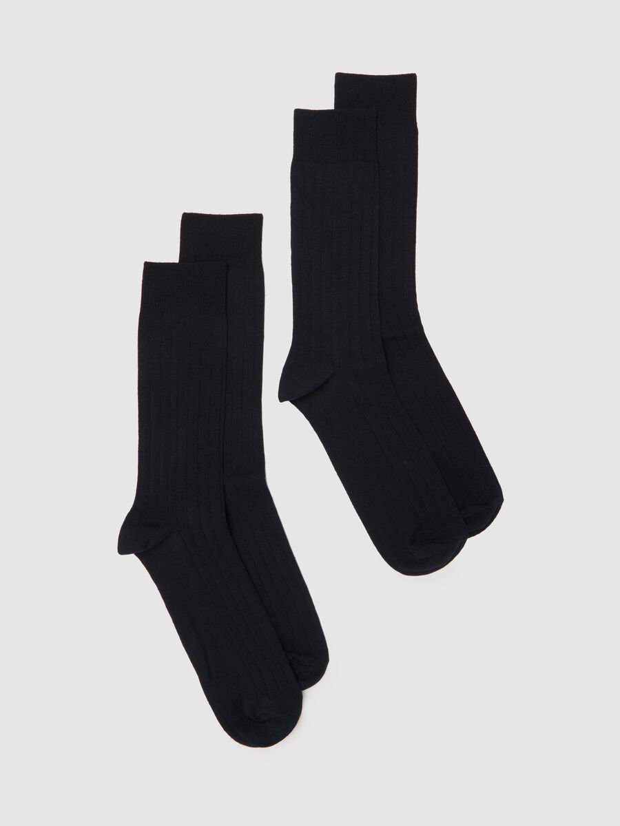 Bipack calze in misto cotone blu elasticizzate a righe_0