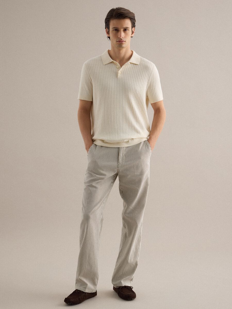 Pantaloni chino in misto lino e cotone a righe multicolor straight fit_0