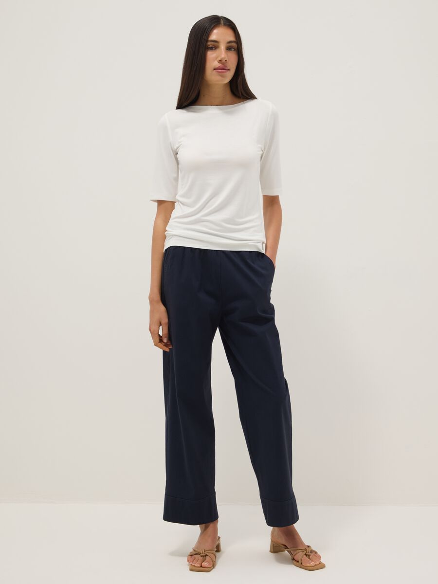 White stretch viscose regular fit boat neck t-shirt_2