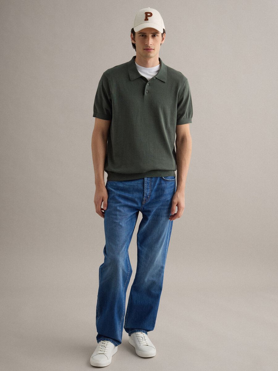 Regular fit green cotton, linen and silk blend polo_2