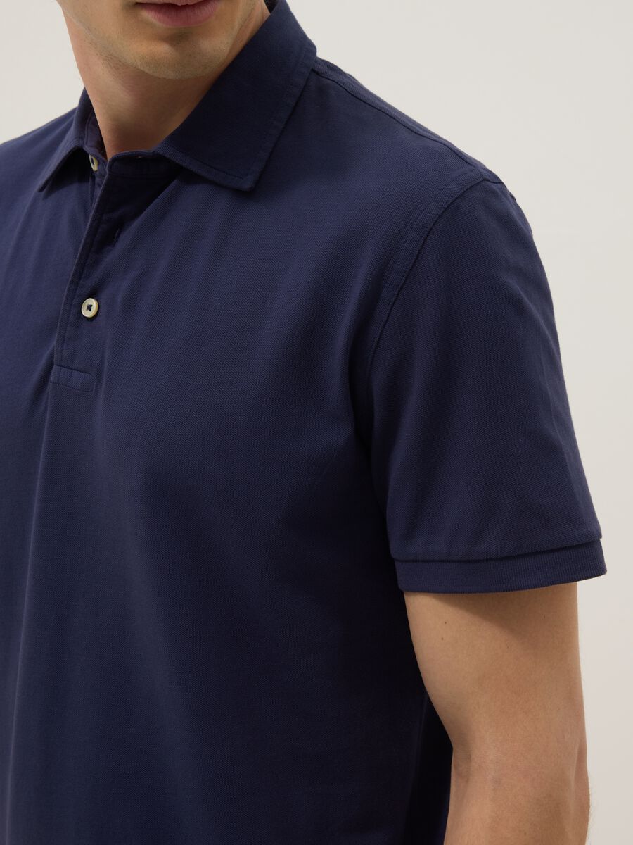 Blue pure cotton slim-fit short-sleeved polo shirt_3