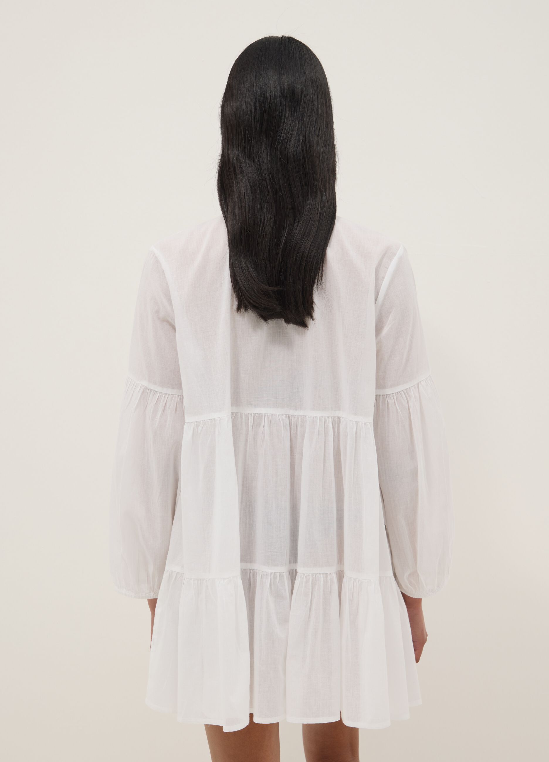 White pure organic cotton kaftan with ruffles and broderie inserts