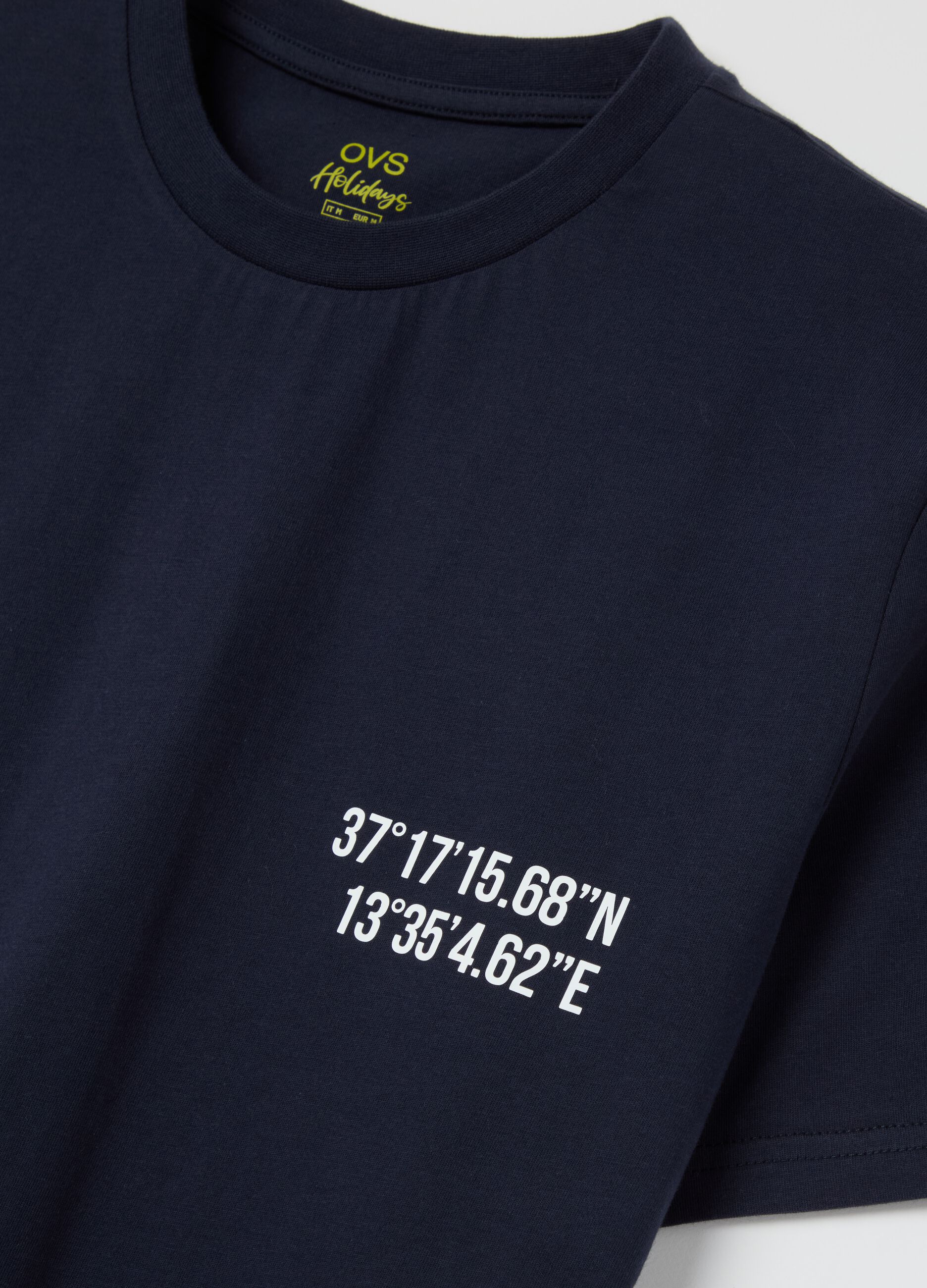 Cotton T-shirt with Valle dei Templi coordinates print