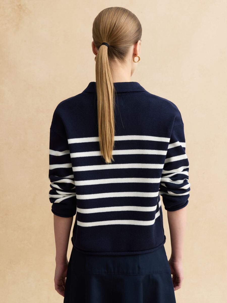 Multi-coloured striped pure cotton sweater, regular fit, deep V_3