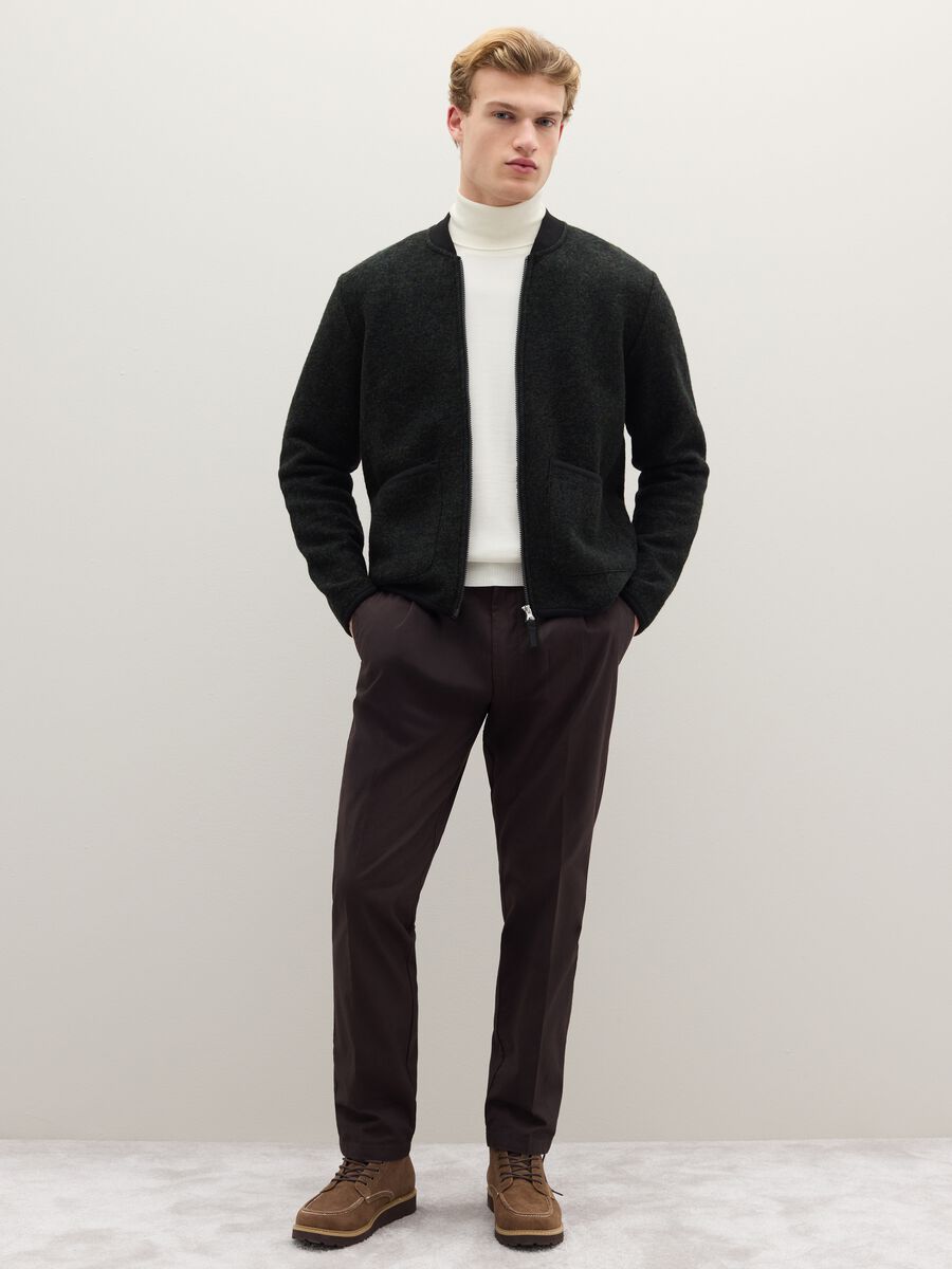 Black sweatshirt in a wool and polyester blend with full zip_1