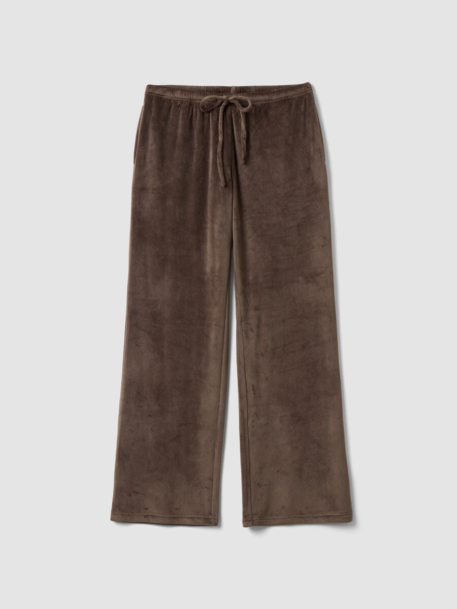 Pantaloni pigiama marroni in chenille di tessuto elasticizzato regular fit_0
