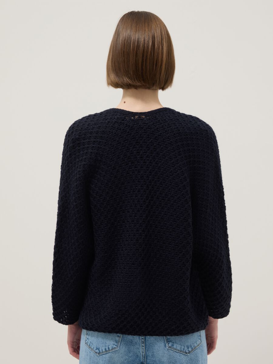 Cardigan blu regular fit a maglia intrecciata_3