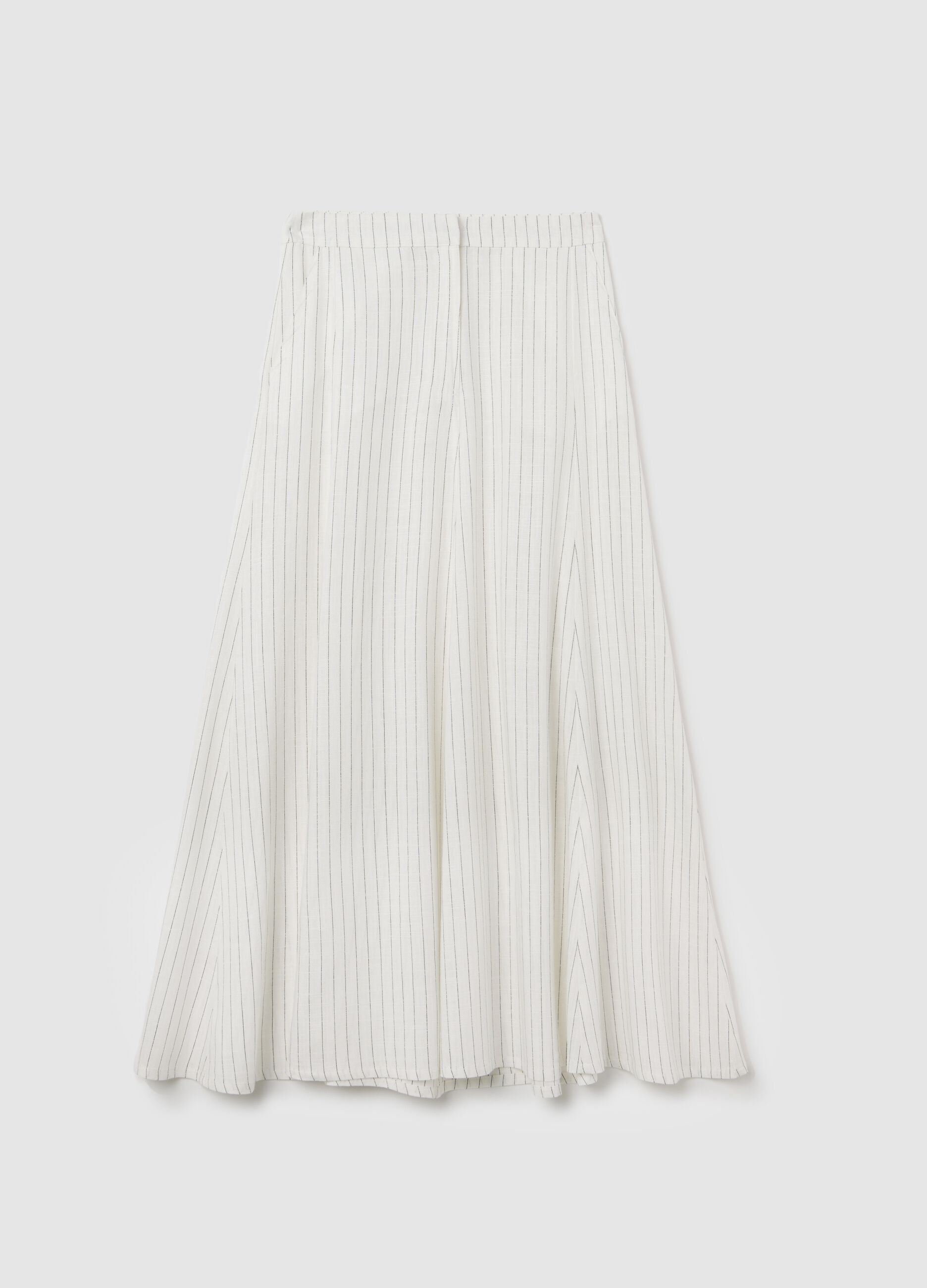 Long white pinstriped skirt