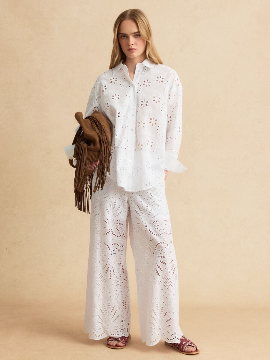 Pantaloni palazzo bianchi in puro cotone sangallo regular fit_0