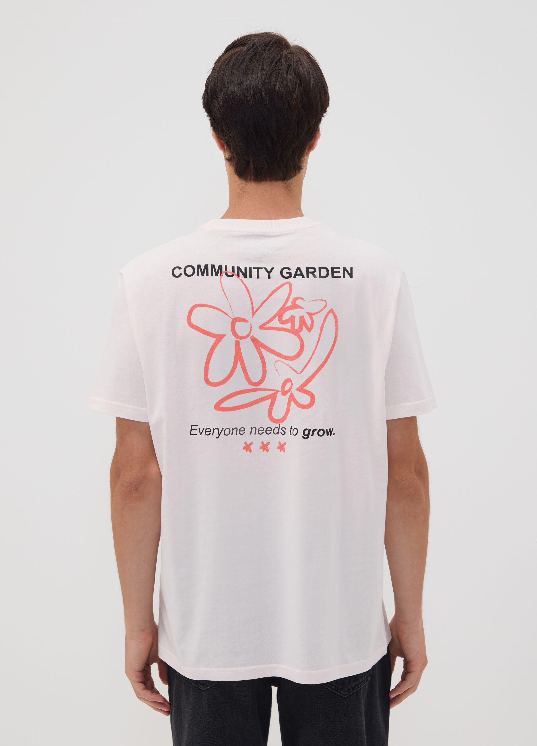 White pure cotton jersey T-shirt with print, regular fit
