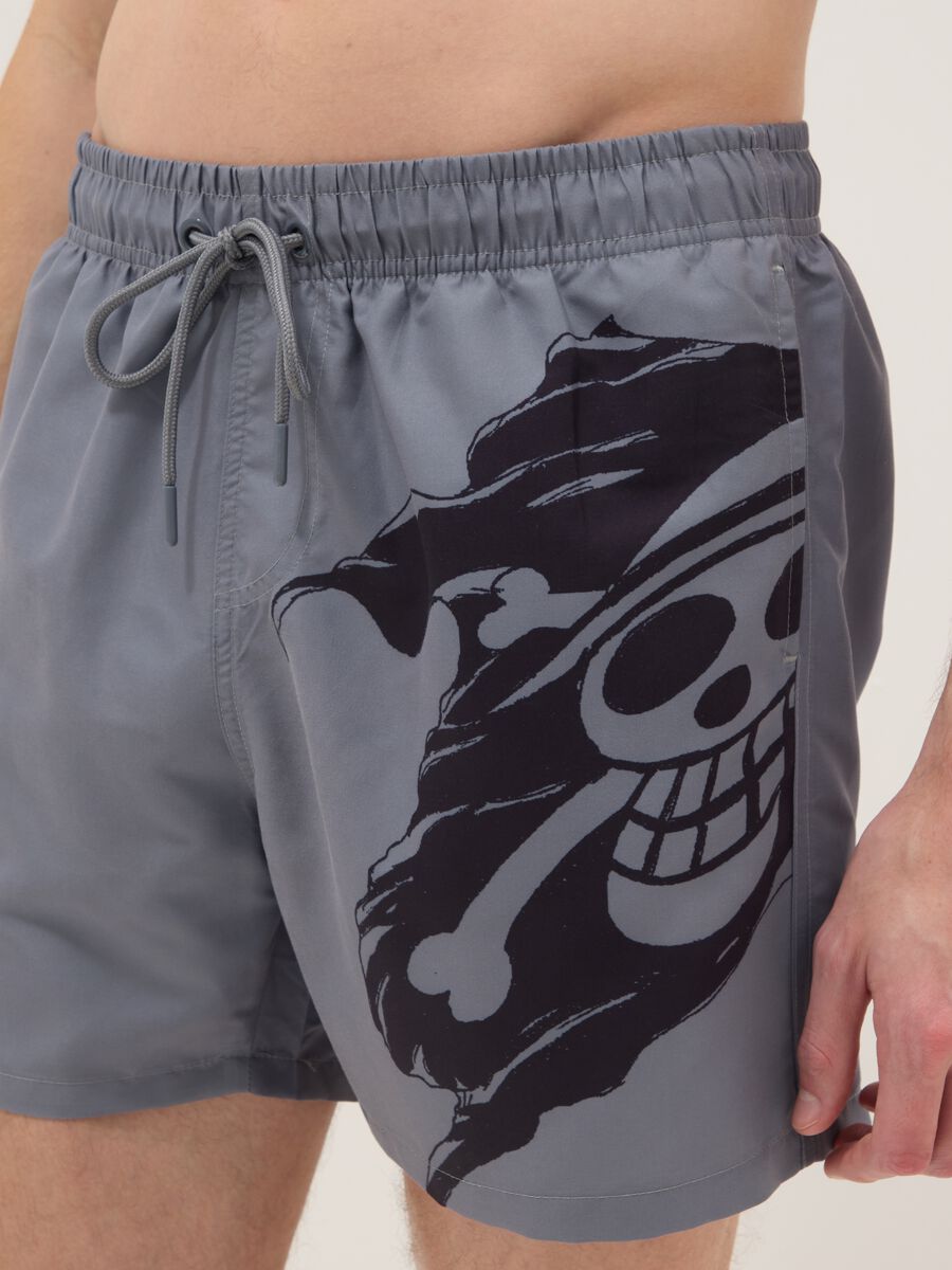 Grey Swim Boxer Shorts with One Piece Print_3