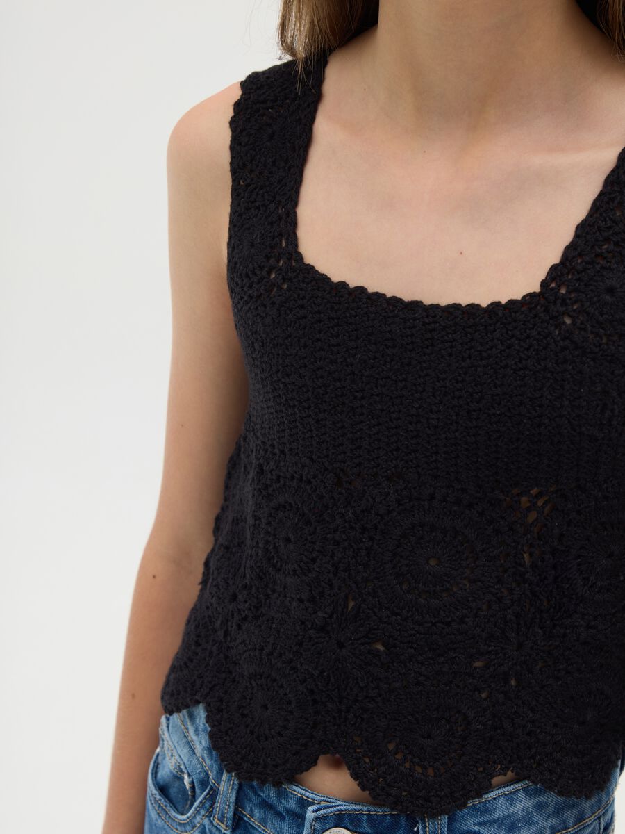 Top da ragazze in puro cotone nero fitted_1