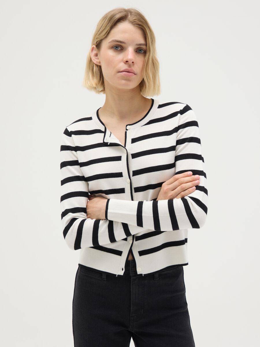 Multicolour Striped Mixed Fabric Cardigan - Regular Fit_0