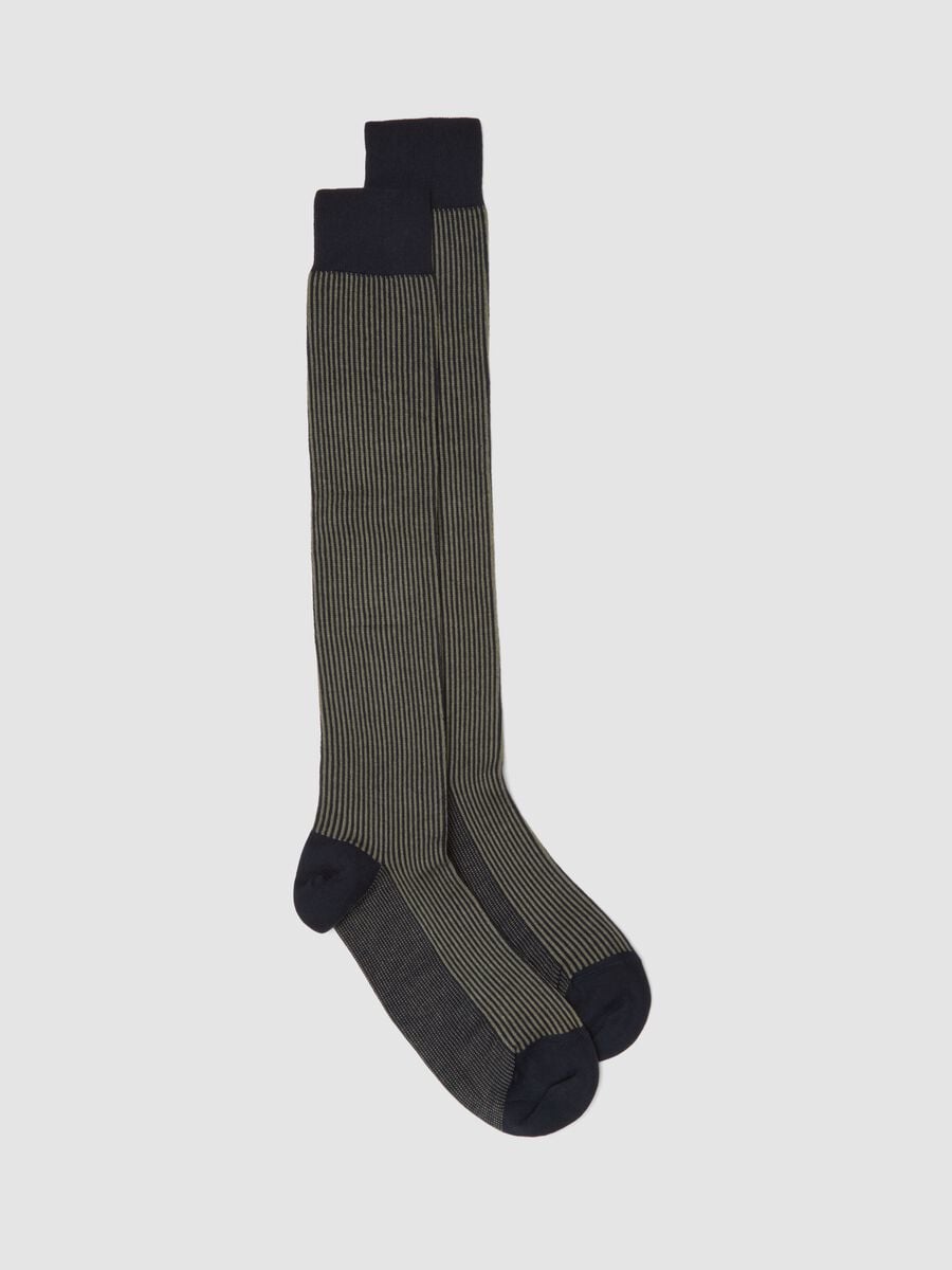 Blue striped long socks in stretch cotton_0