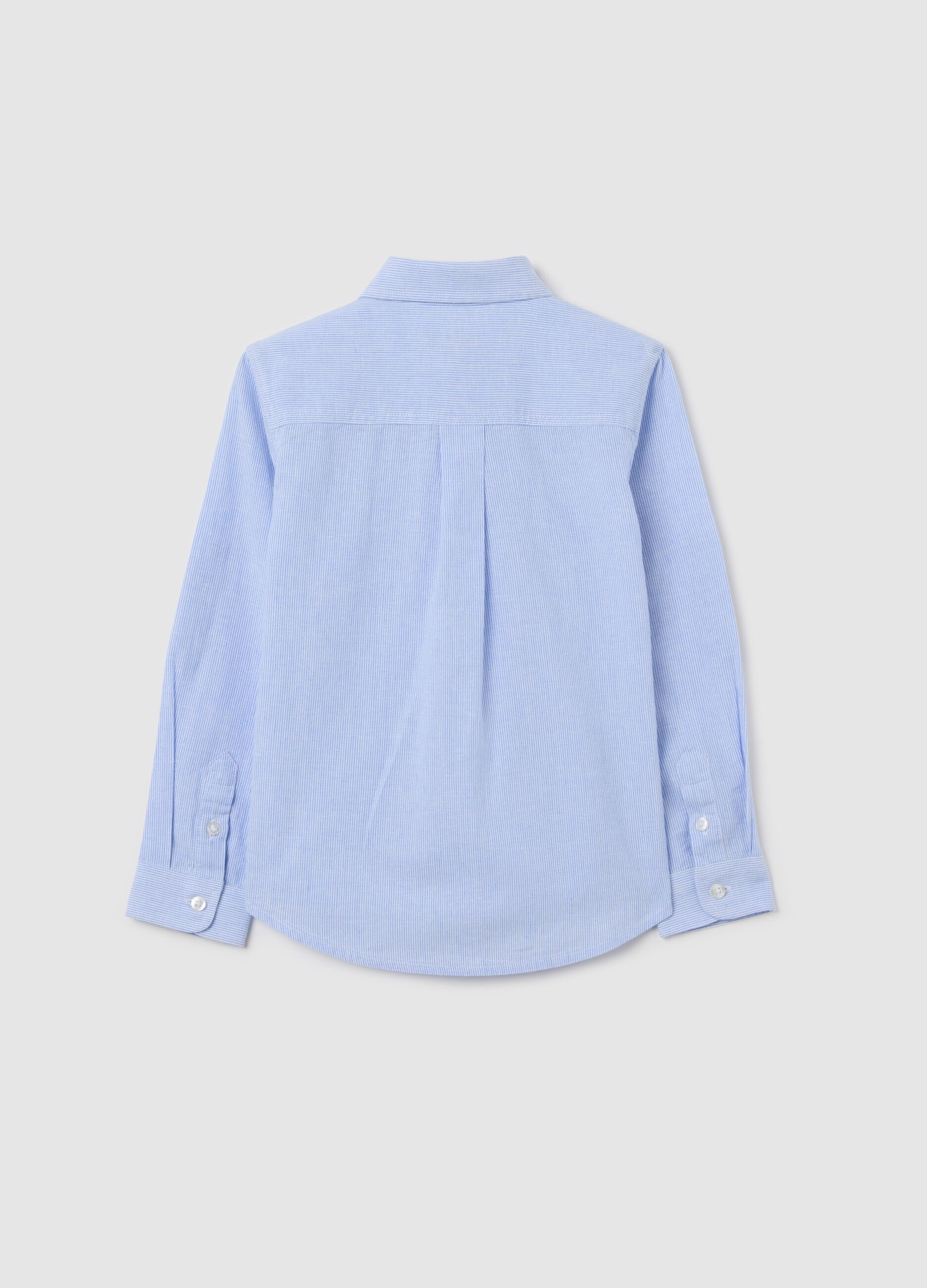 Camicia bianca e azzurra in cotone e lino a righe