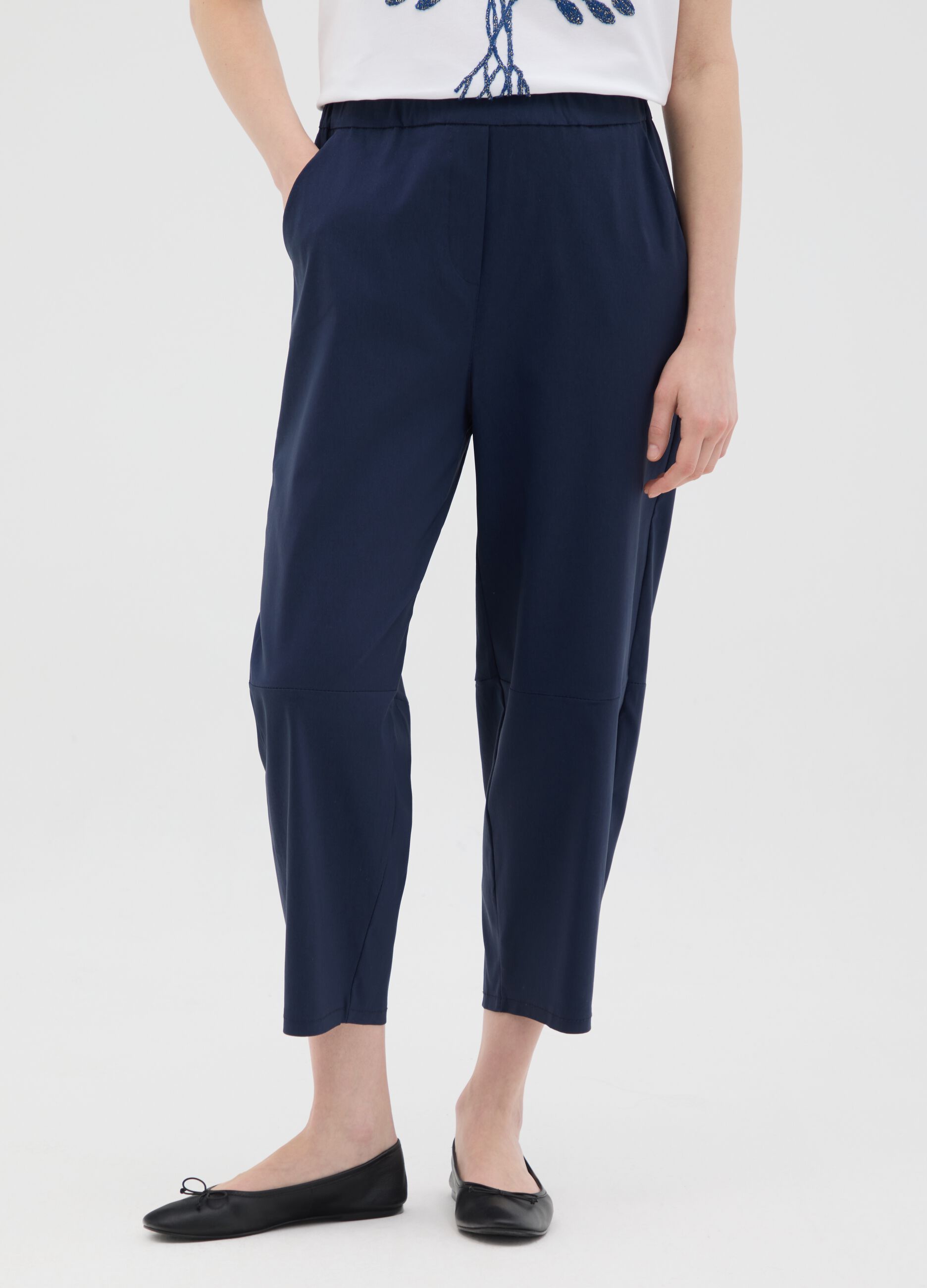 Women's blue regular fit stretch fabric trousers