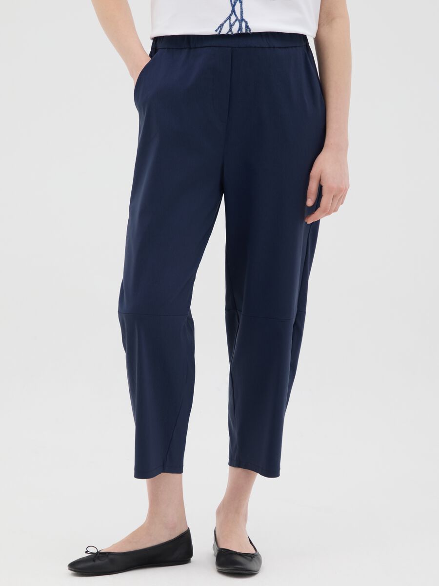 Women's blue regular fit stretch fabric trousers_1