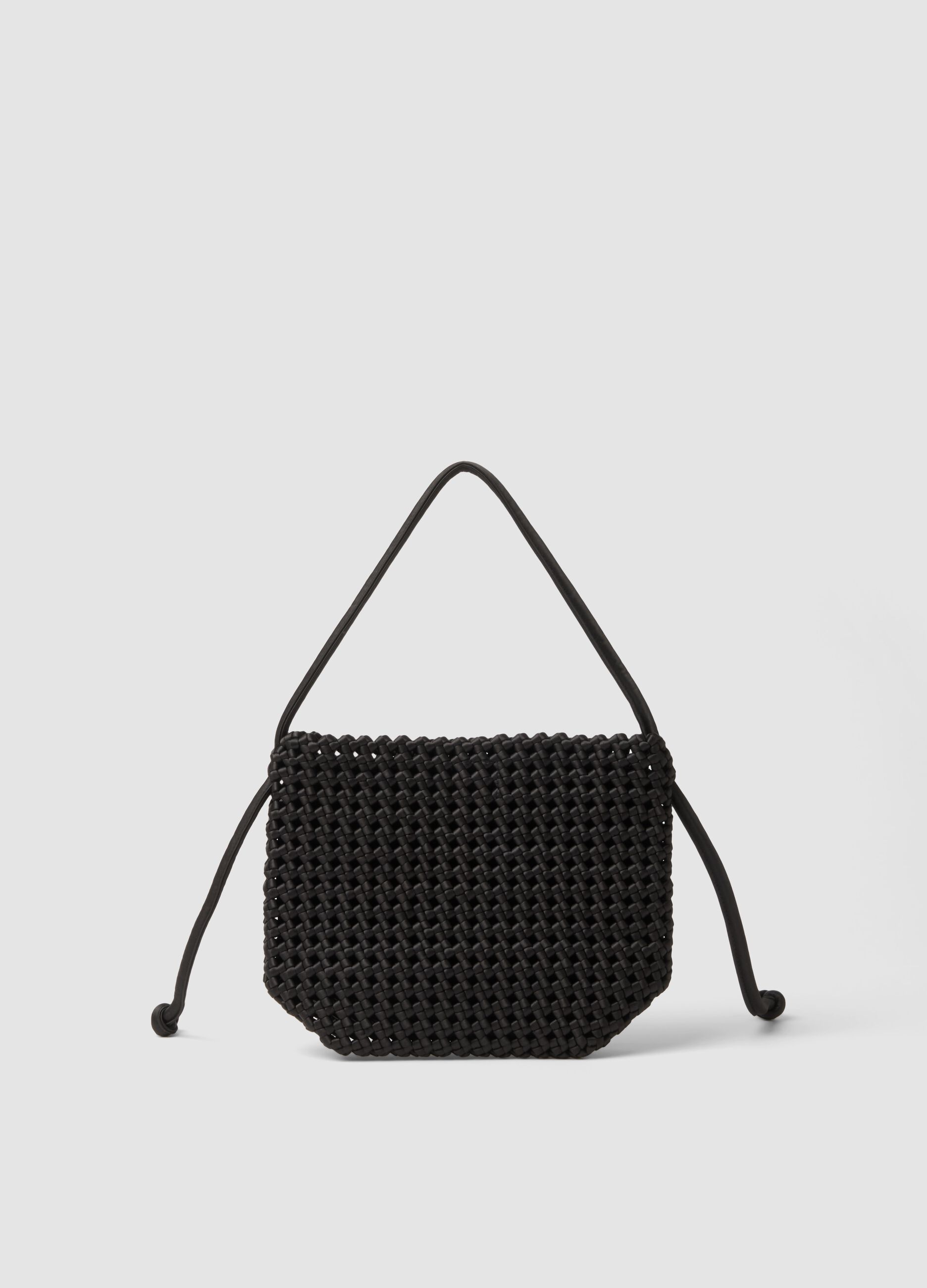 Black woven bag with adjustable shoulder strap