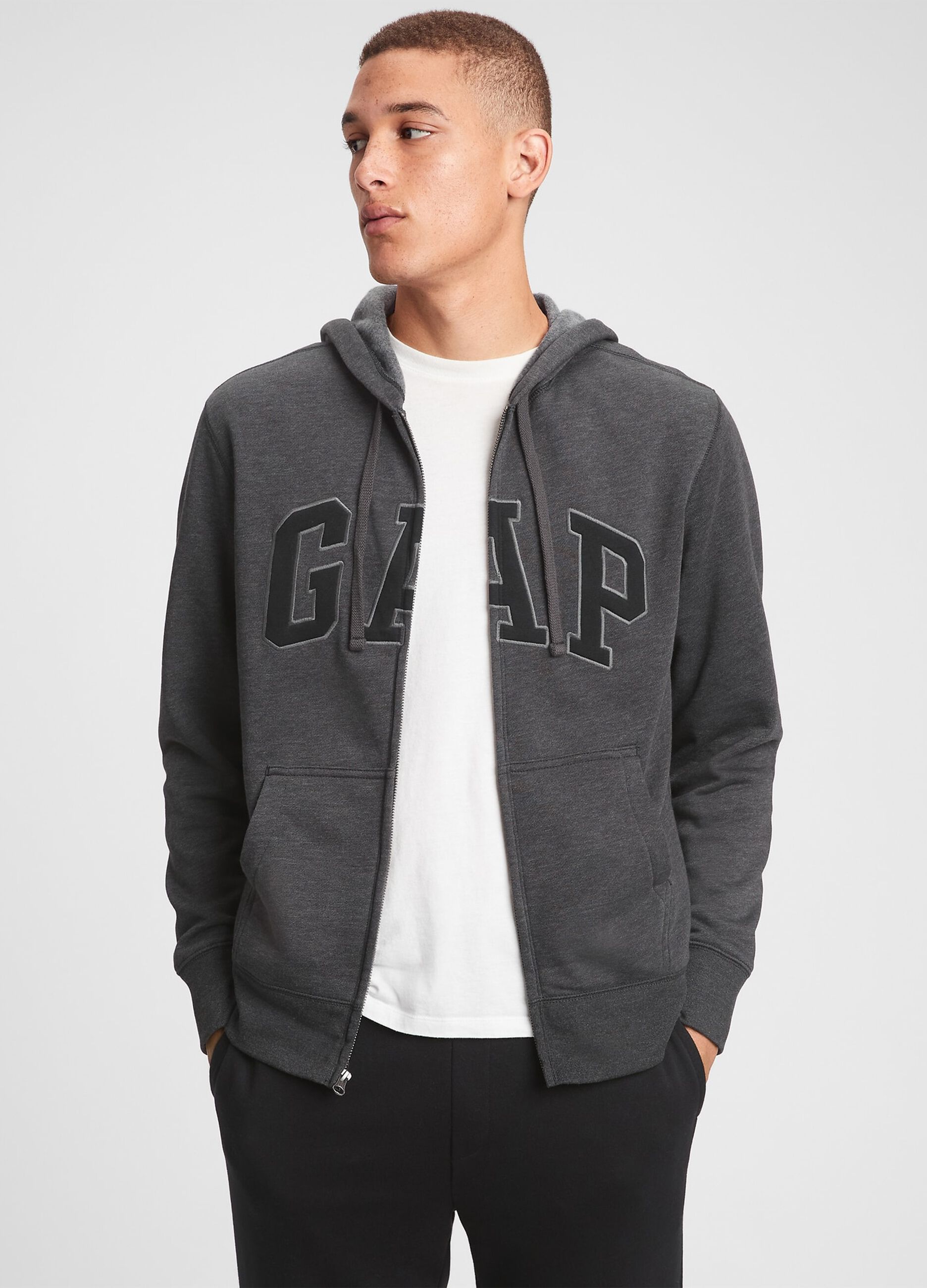 Full-zip sweatshirt in fleece with hood and embroidered logo